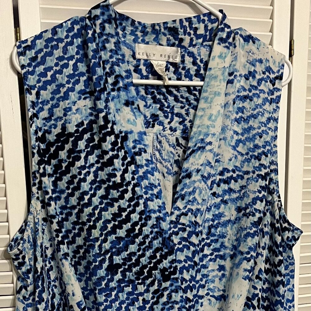 Kelly Renee 2X, Sleeveless High-Lo, Blues/Black/White